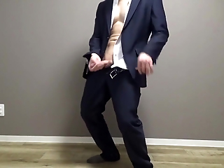 A Perverted Businessman Gets Horny On His Way To Work And Ejaculates Profusely In His Suit